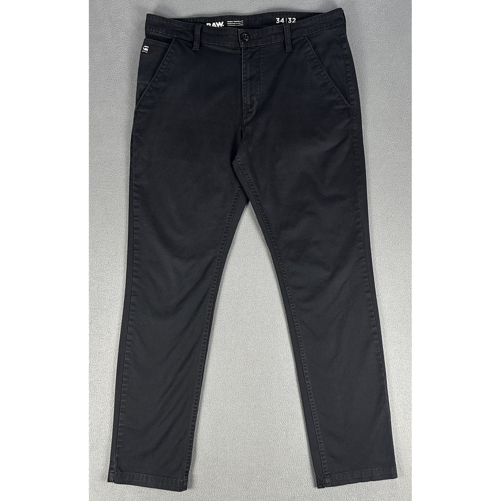 G Star Pants Mens 34x30 Black Slim Straight Chino Trousers Streetwear City READ